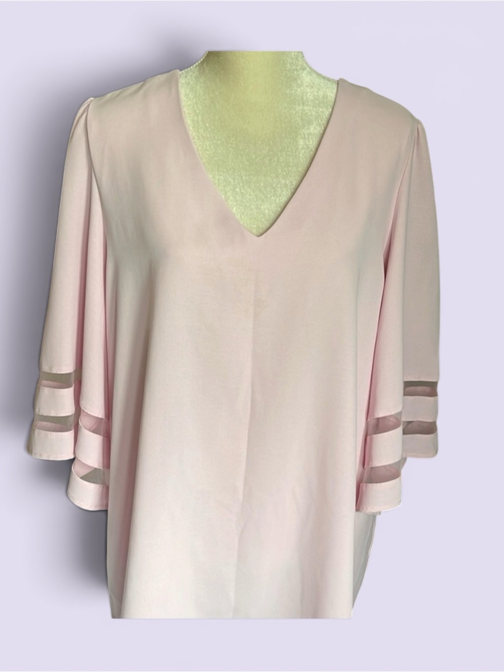 Blush Pink V Neck Blouse Sheer Bell Sleeve Top 2X